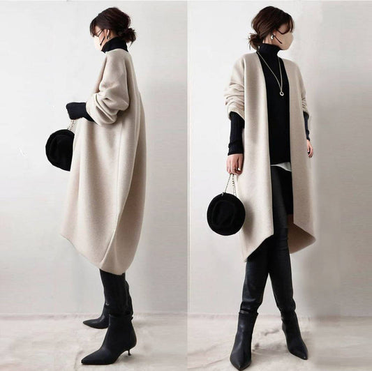 Women's Long Sleeve Mid-length Woolen Coat
