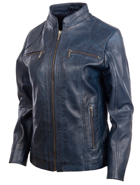 OBFQ Women's Biker Jacket - Navy Blue