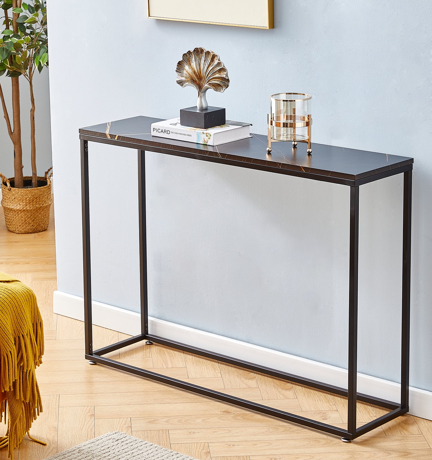Console Tables for Entryway, Faux Marble Sofa Tables, Entryway Table for Living Room, Gold Entrance Table, MDF Entry Table, Foyer Tables w/Metal Frame, Behind Couch Table for Hallway