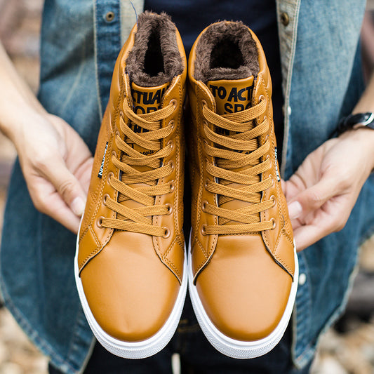 High-top Martin boots plus velvet warm cotton shoes flat with lace high-top men's shoes