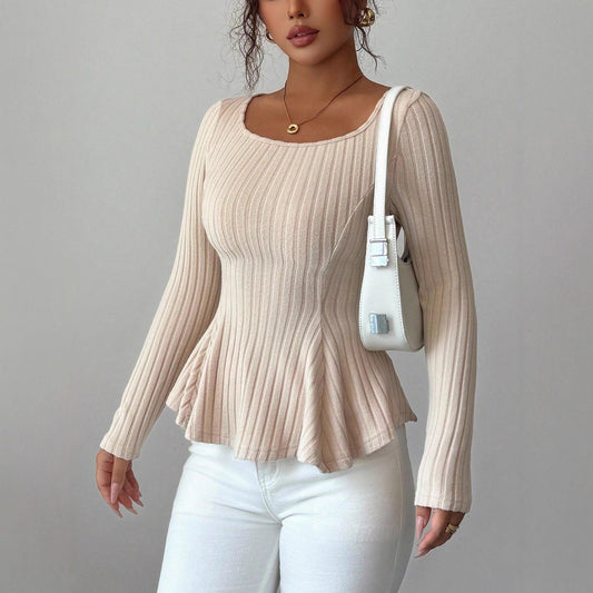 Women's Long-sleeve Bottoming Shirt With Hollowed-out Back And Long Sleeves