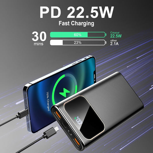 Power Bank Fast Charging 10000mAh 22.5W Portable USB-C PD3.0 QC4.0 LED Display
