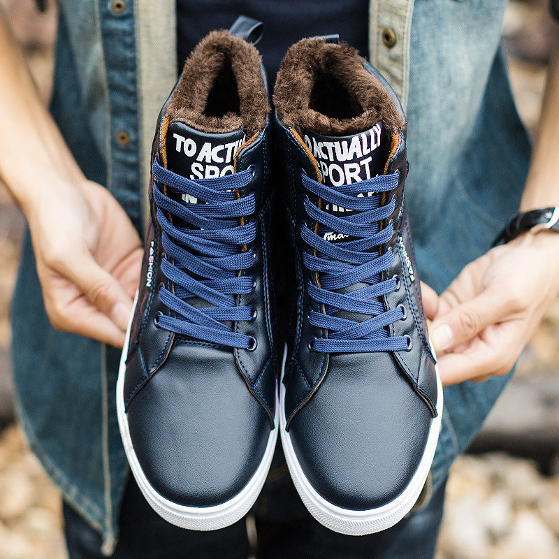 High-top Martin boots plus velvet warm cotton shoes flat with lace high-top men's shoes