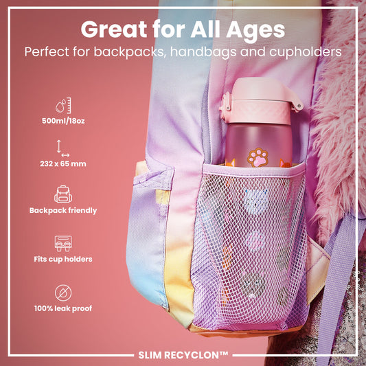 Leak Proof Slim Water Bottle, Recyclon, Cats, 500ml (18oz)