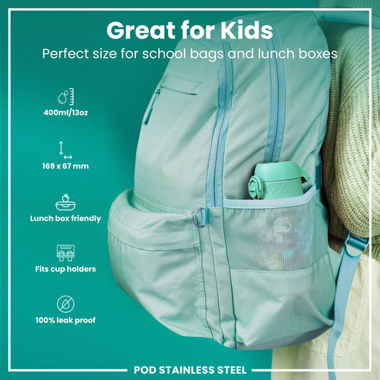 Leak Proof Kids Water Bottle, Stainless Steel, Farming Animals, 400ml (13oz)