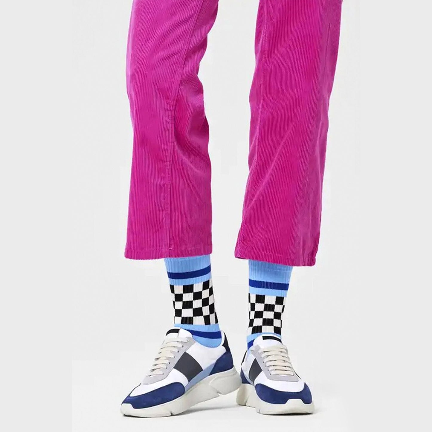 1 Pack Checked Stripe Sneaker Socks for Men and Women