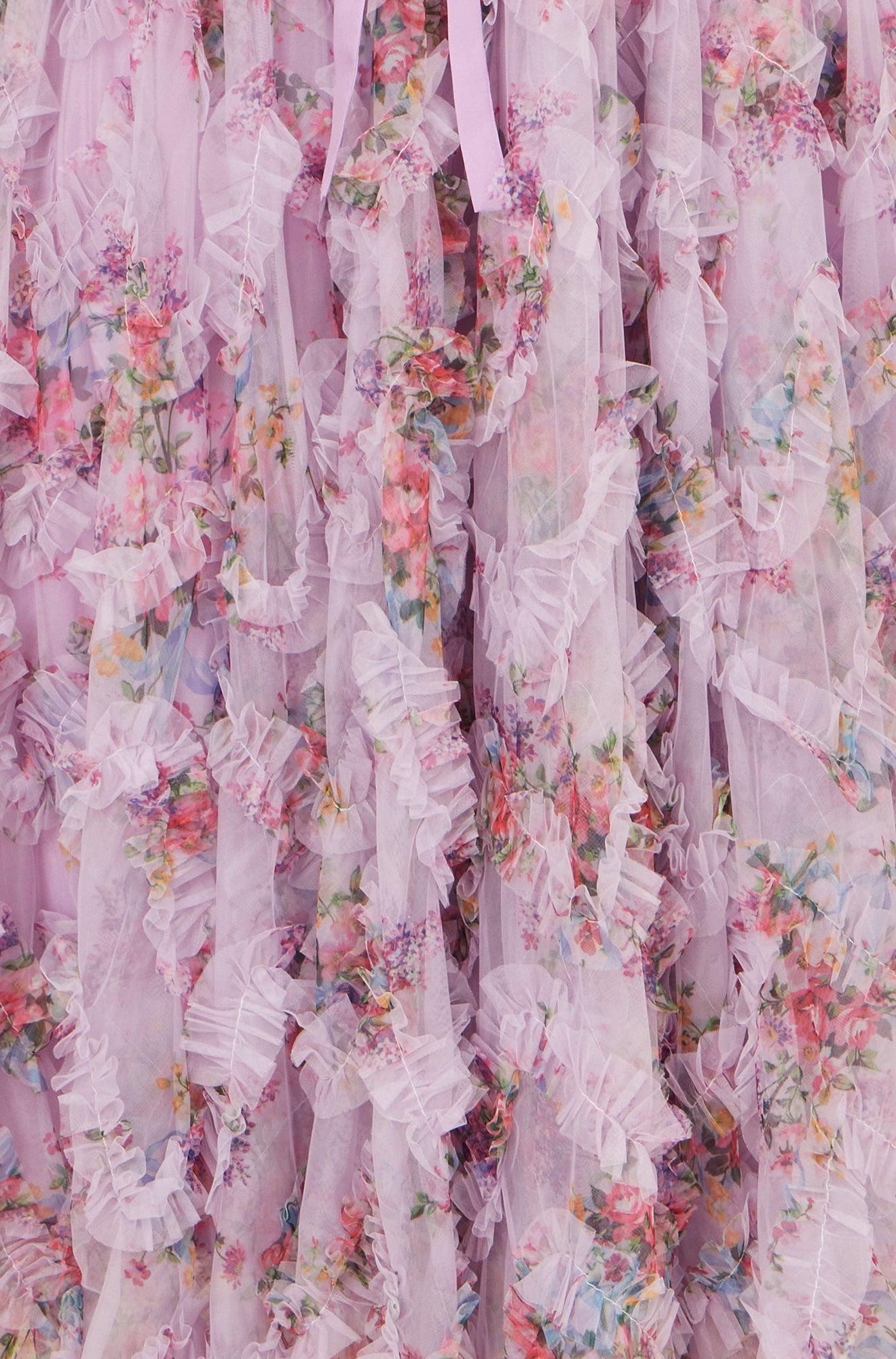 Yumi Lilac Floral Ruffle Mesh Midi Skirt