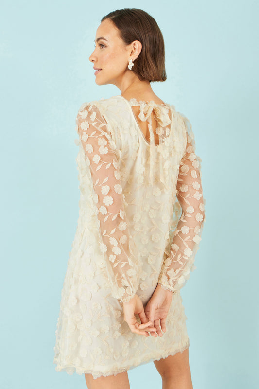 Yumi Ivory Long Sleeve Floral Applique Tunic