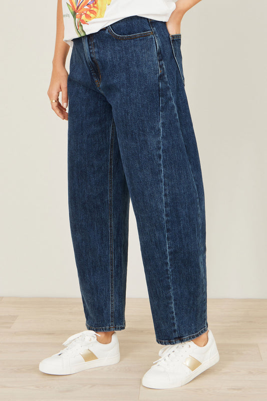 Yumi Blue Denim Barrel Relaxed Fit Jeans