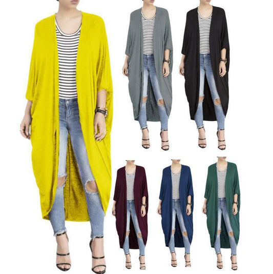 Women's Loose Bat-sleeve European And American Mid-length-sleeved Trench Coat