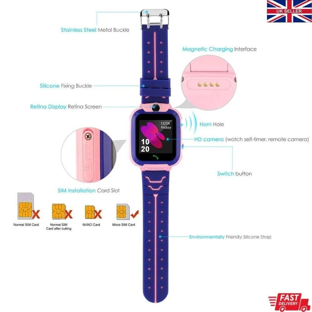 Kids GPS Smart Watch Phone SOS Tracker Camera Boys Girls 4-12 Years Safety Watch