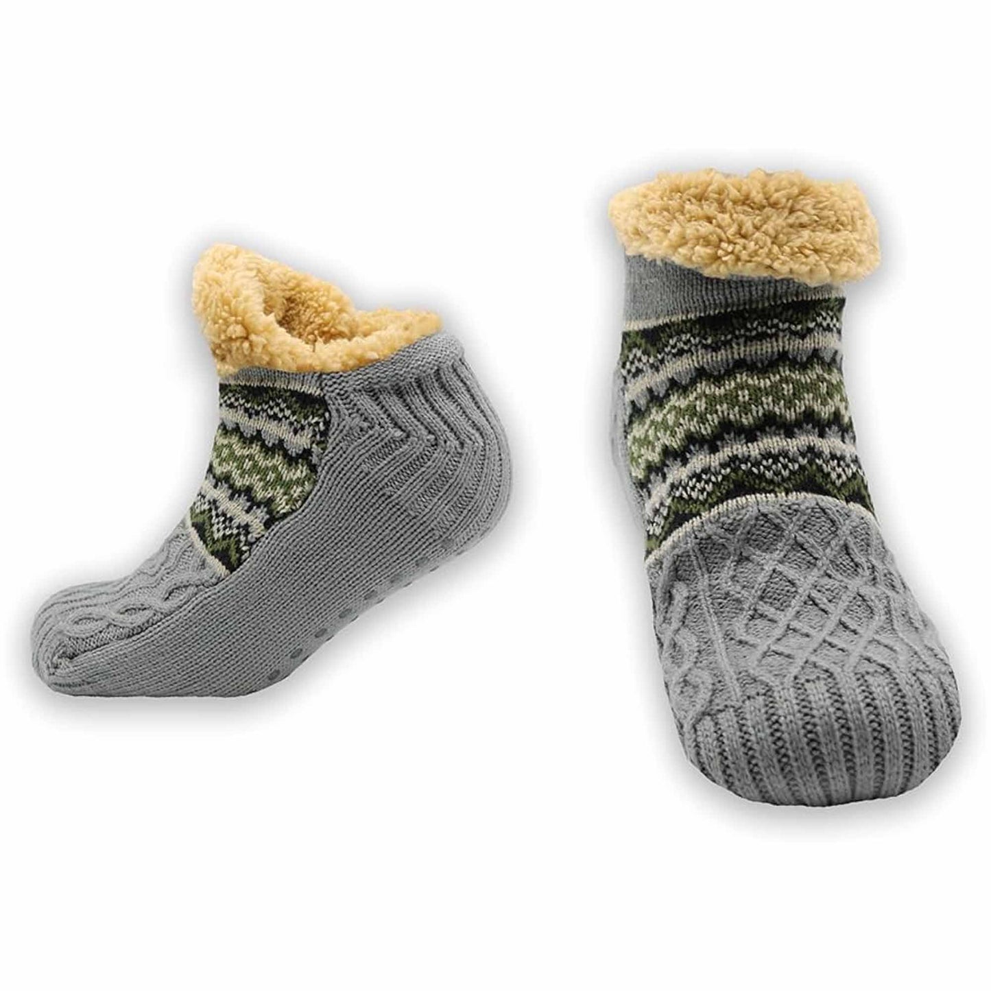 Luxurious Nordic Fluffy Sherpa Lined Slipper Socks for Men and Women Warm Non-Slip Indoor Winter House Shoes Fair Isle Black Navy Grey UK 4-7 8-12 by Sock Stack