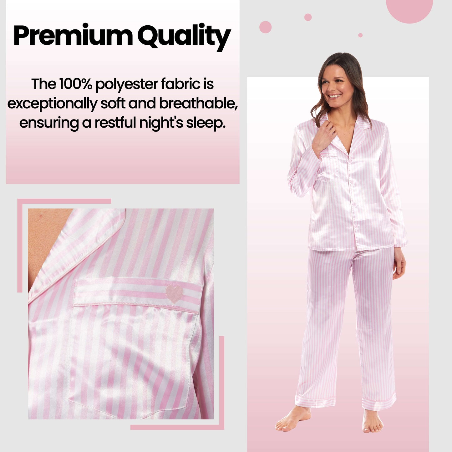Luxurious Women's Satin Silk Long Sleeve Pyjama Set Cozy Loungewear Nightwear with Dress Shirt Collar and Loose-Fitting Pants in Black Pink Grey by Daisy Dreamer