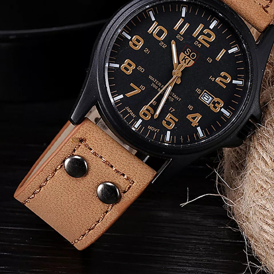 Men’s Military Leather Date Quartz Analog Army Casual Dress Wrist Watches UK