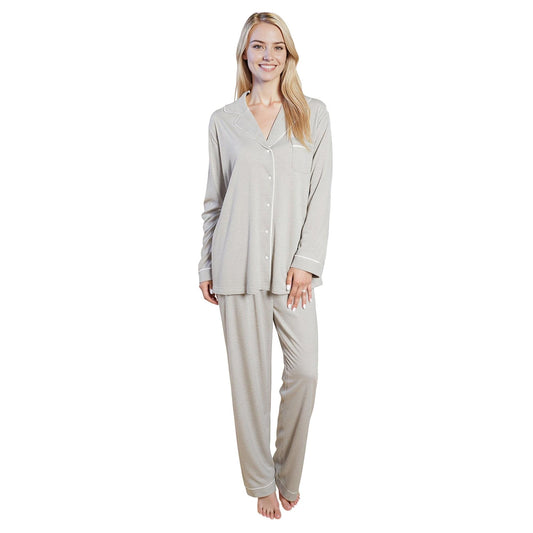 Women's Grey Pyjama Set Soft Touch Long Sleeve Button-Up Top & Bottoms Two-Piece Nightwear by Daisy Dreamer