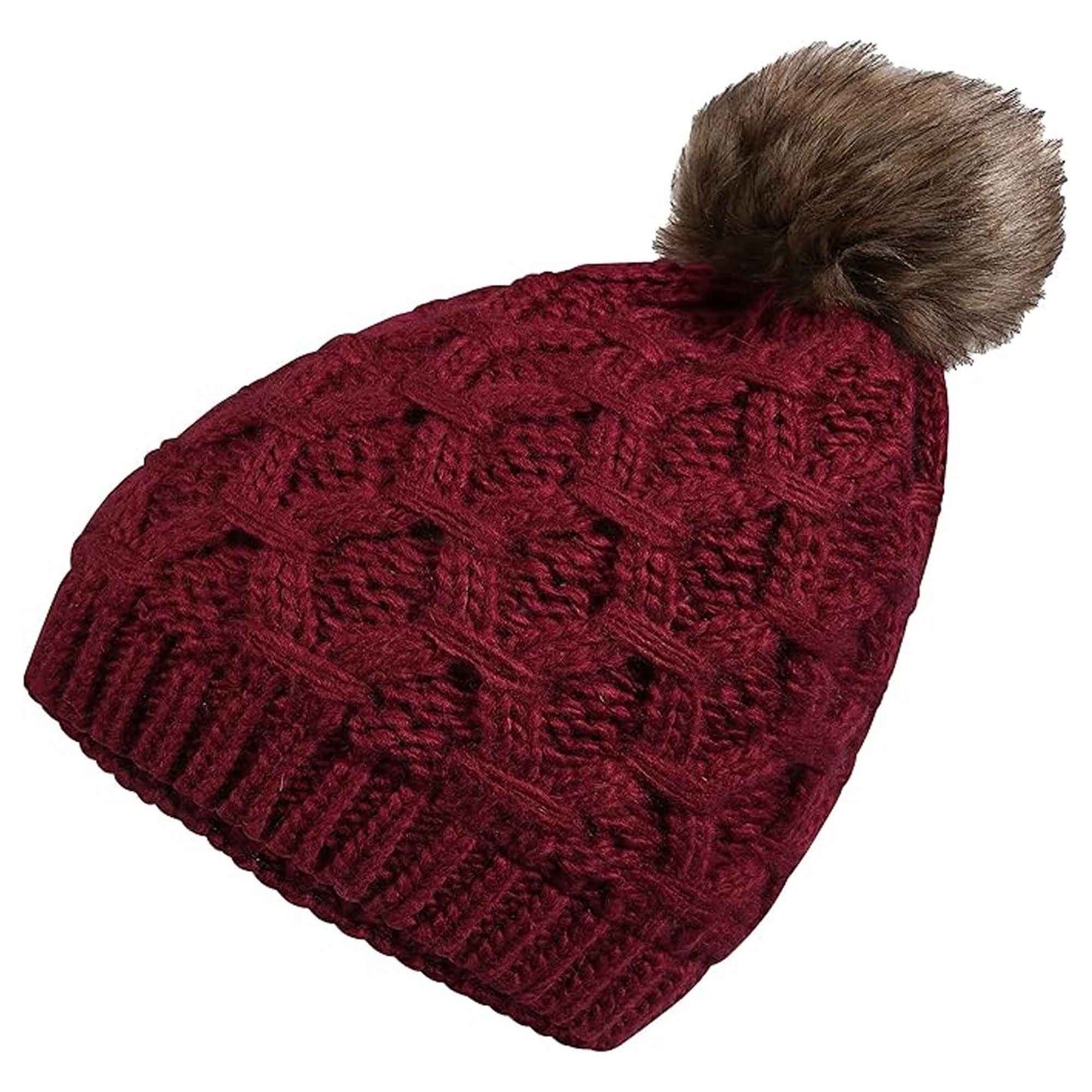 Women's Waterproof Thinsulate Insulated Chunky Beanie Winter Hat with Pom Pom Bobble Warm Cable Knit Ideal for Skiing and Hiking by Sock Stack