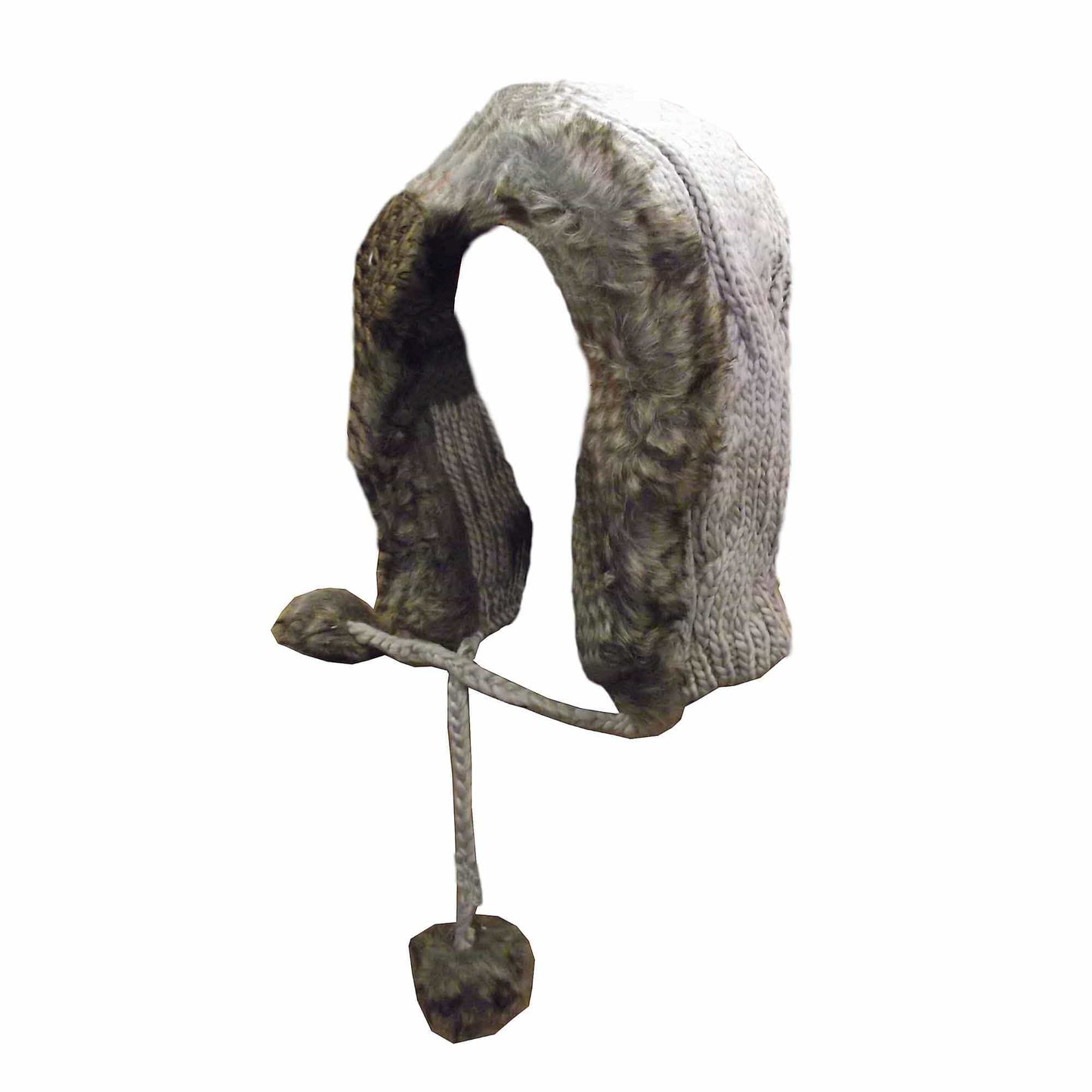 Women's Winter Chunky Knit Hood Hat with Faux Fur Trim and Pom Poms Warm Acrylic One Size Fits All in Cream Beige and Black by Sock Stack