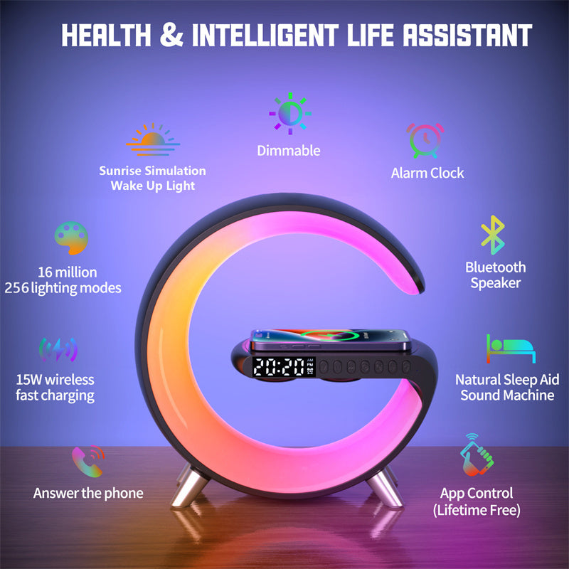 Intelligent LED Lamp Bluetooth Speake Wireless Charger Atmosphere Lamp App Control For Bedroom Home Decor