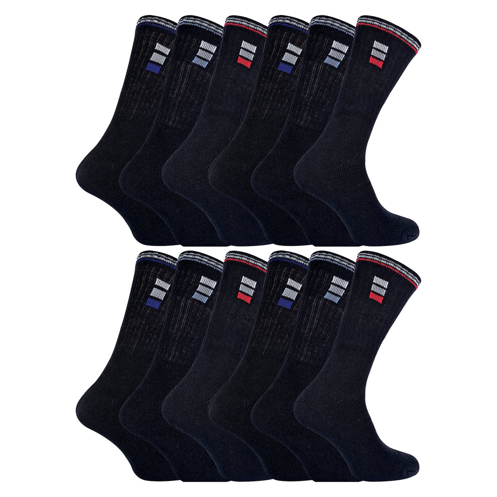 Mens Retro Stripe Cotton Sports Socks in White & Black (Multipack Options)