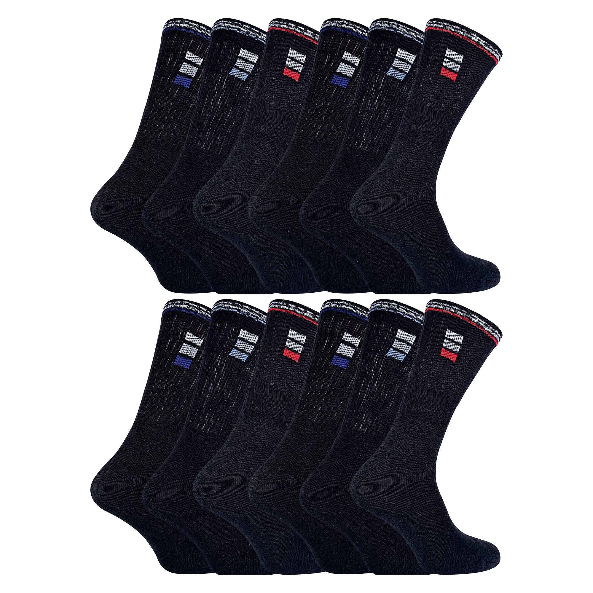 Mens Retro Stripe Cotton Sports Socks in White & Black (Multipack Options)