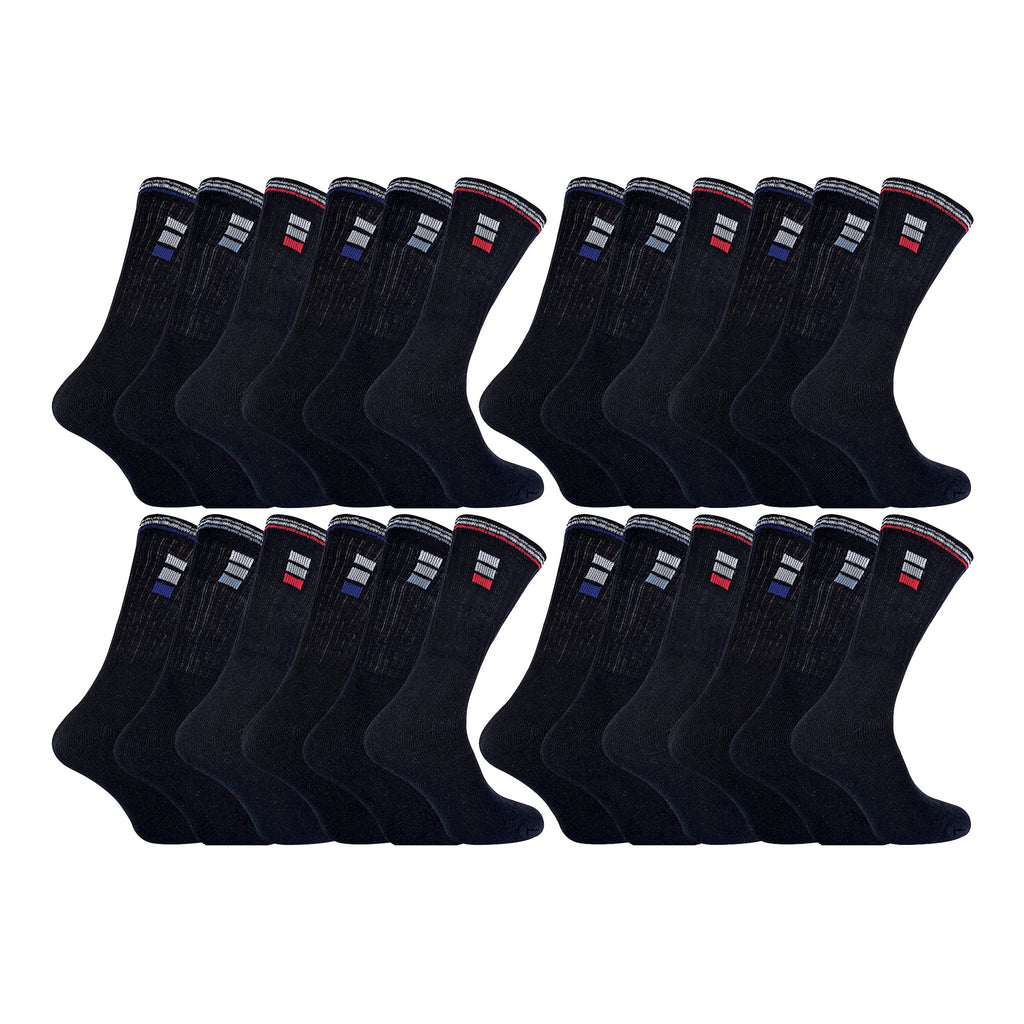 Mens Retro Stripe Cotton Sports Socks in White & Black (Multipack Options)