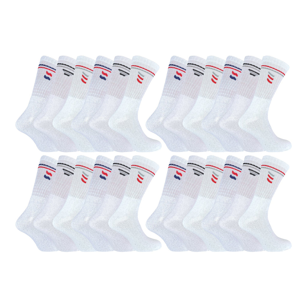 Mens Retro Stripe Cotton Sports Socks in White & Black (Multipack Options)