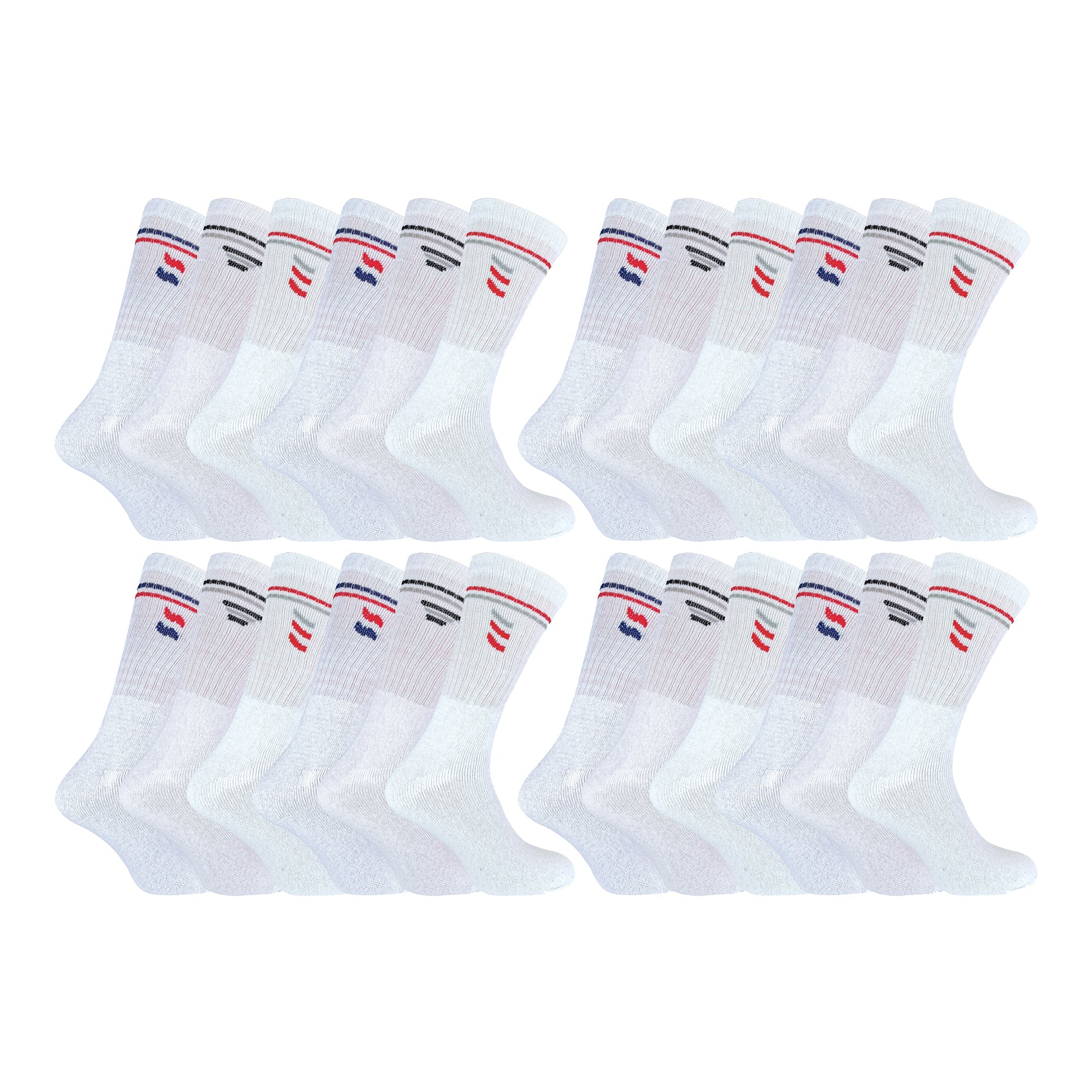 Mens Retro Stripe Cotton Sports Socks in White & Black (Multipack Options)