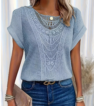 Summer Hollow Out Short-sleeved T-shirt Fashion Ethnic Style Tops Women's Clothing