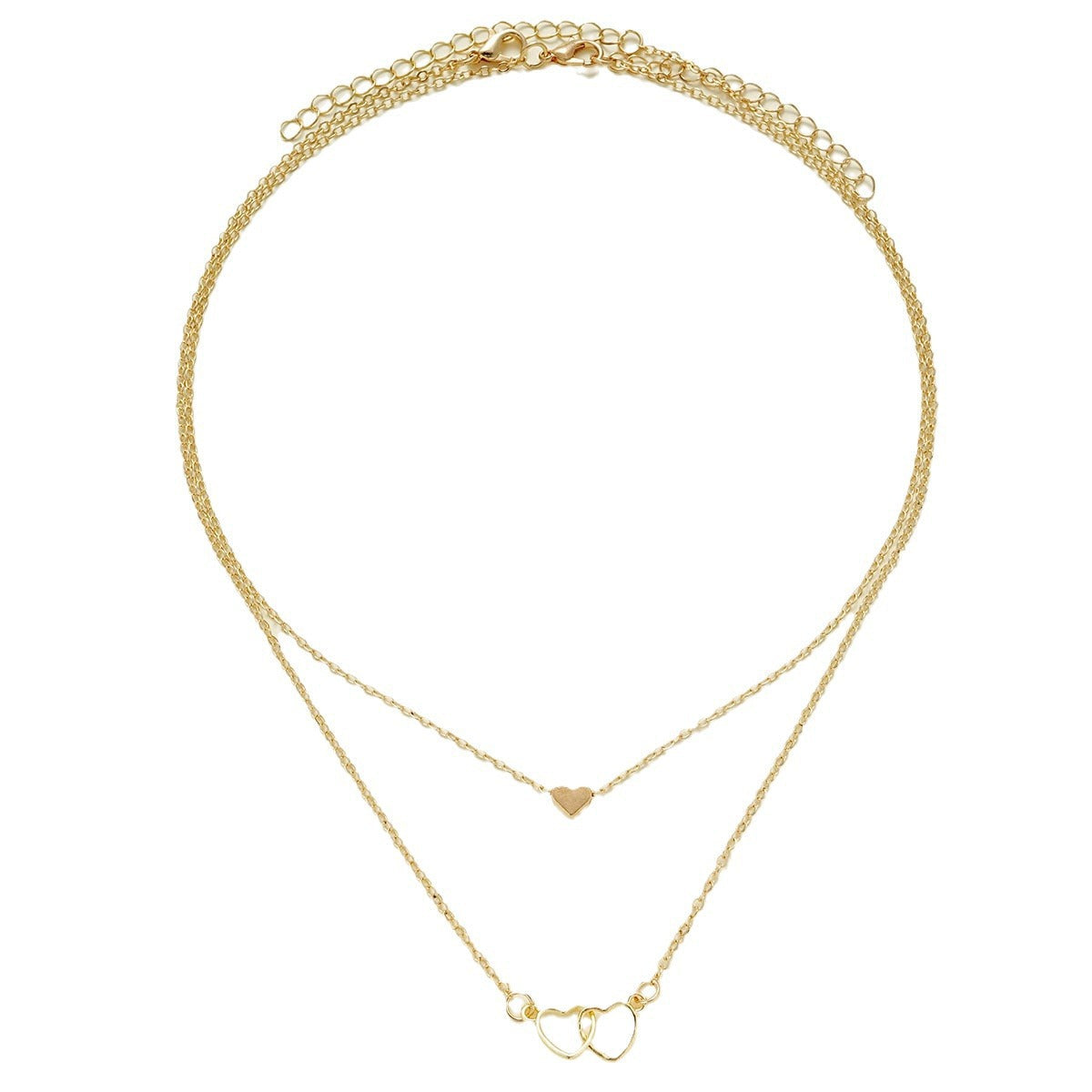 Hollow Cross Heart Pendant Double-layer Necklace Cute Classic Heart Shaped Pendant Necklace For Women
