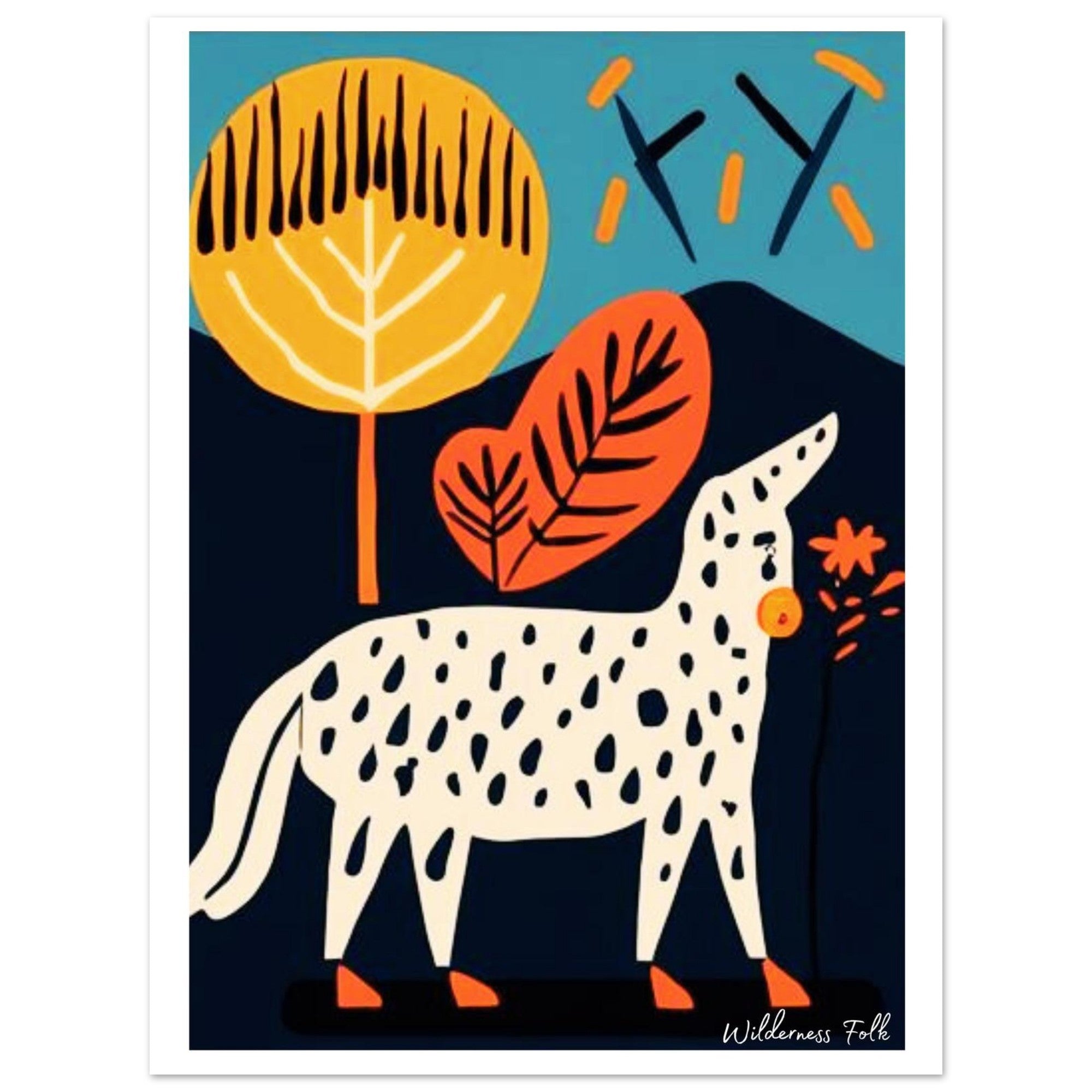 Stylish Folk Art Poster - Modern Animal Illustration - Scandinavian Wall Décor