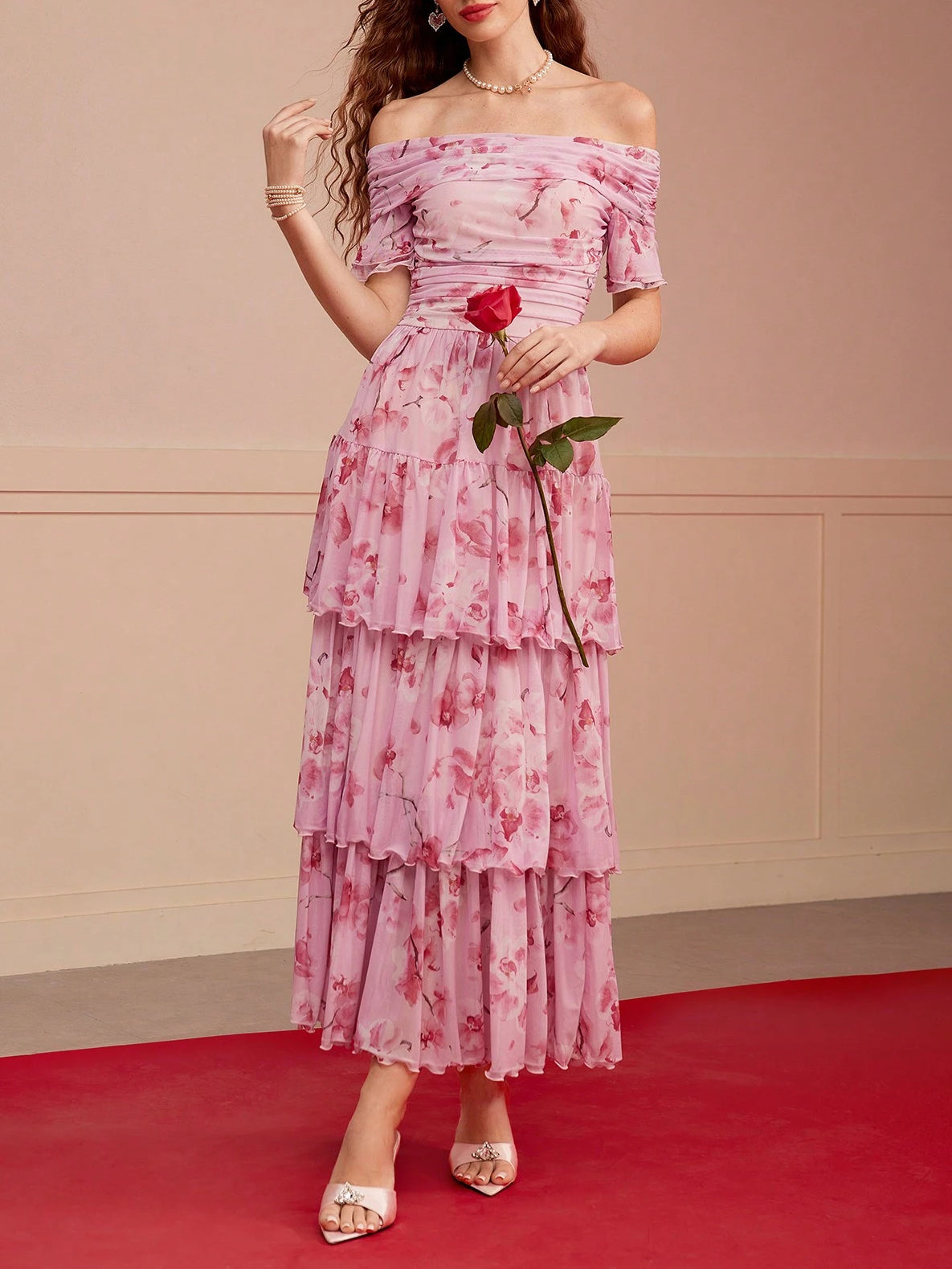 Floral Off-the-Shoulder Tiered Maxi Dress