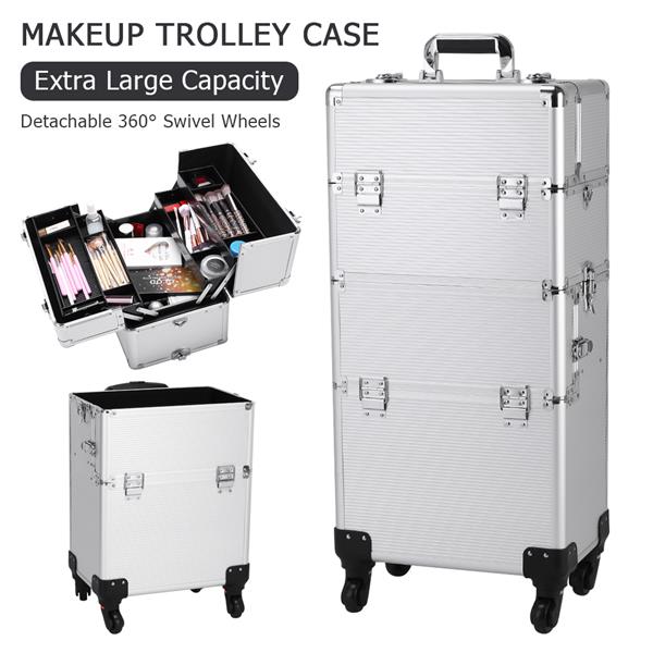 3 in 1 Aluminum Cosmetic Makeup Case Tattoo Box Silver