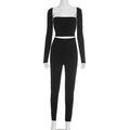 Stitching Color-contrasting Stripe Long Sleeve Top Slim Trousers Suit