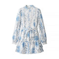 Women's Printed Stand Collar Puff Sleeve Ruffled Dress