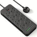 Portable 14-in-1 Power Socket | Surge Protector with 8 AC Outlets, 6 USB Ports, 3250W 13A, 1.8m Extension Cord – Safe for Home, Office & Travel
