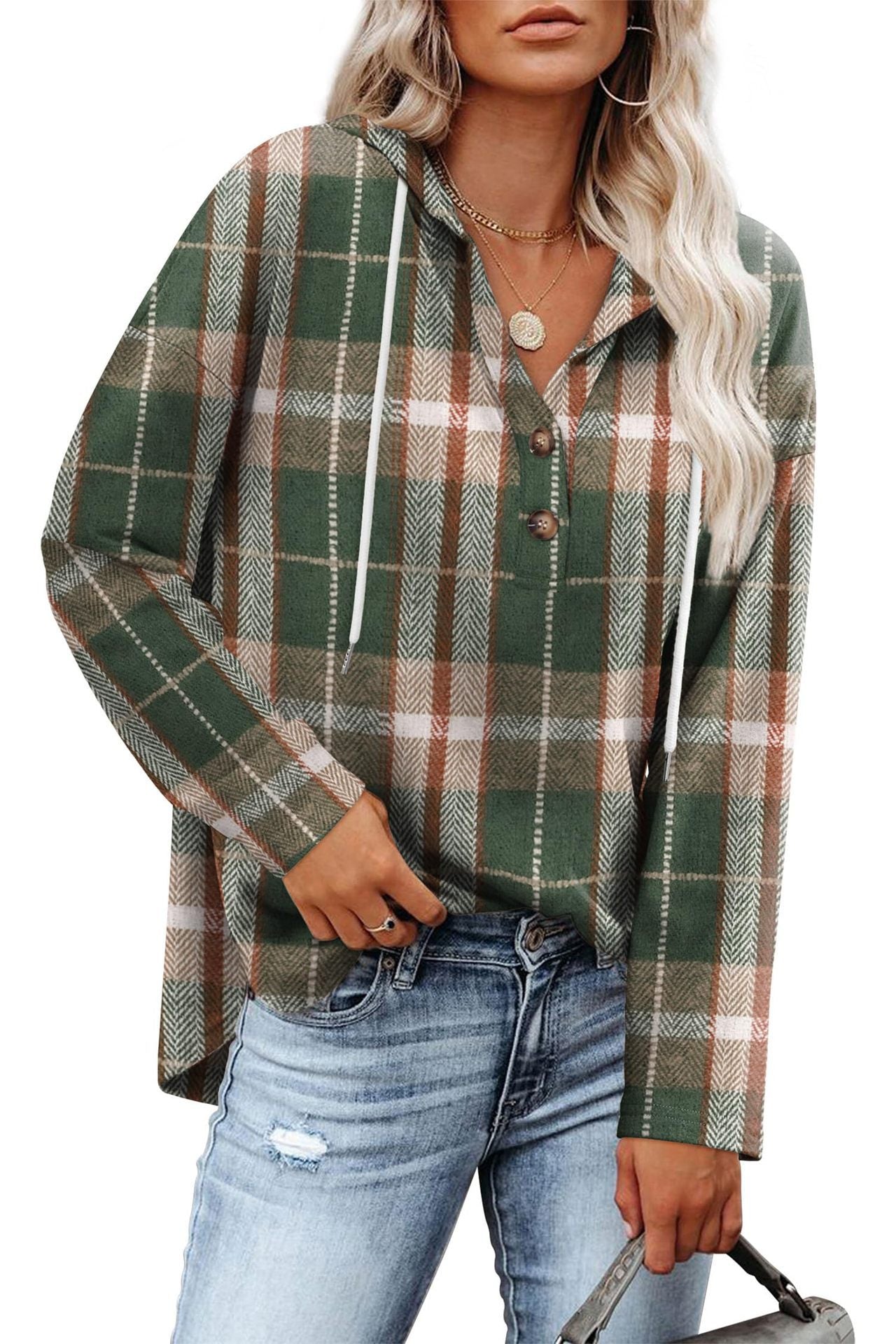 Women's Top V-neck Buttons Long-sleeved Sweater Shirt
