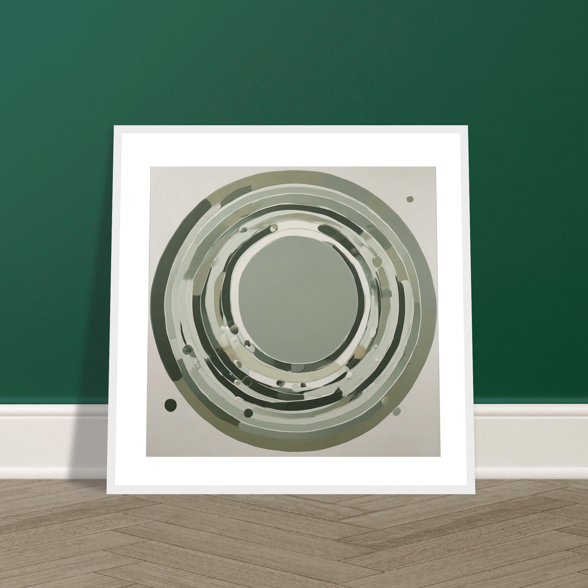 Sage Green Circular Abstract Framed Poster – Minimalist Geometric Wall Art