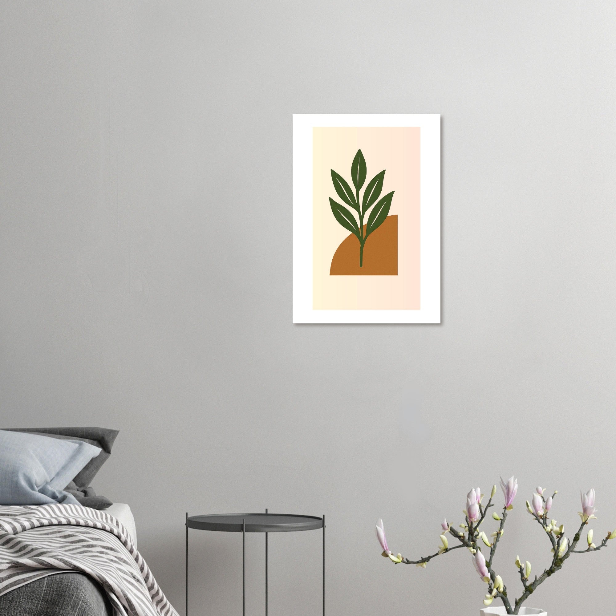 Green Leaf Botanical Wall Art – Minimal Plant Print with Terracotta Accent, Boho Decor