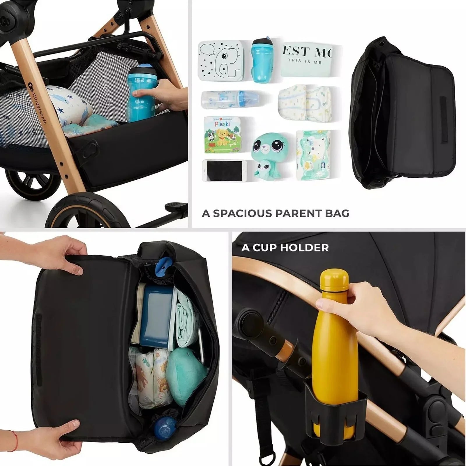 Kinderkraft Esme 3-in-1 Travel System with Mink Pro Car Seat - Sand Beige