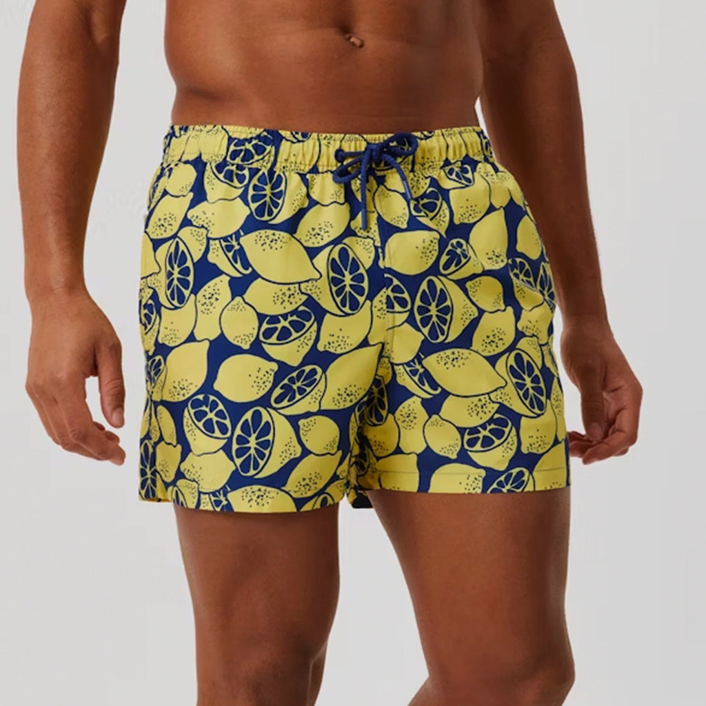 Loose Fitting Print Swimming Trunks With Pocket For Men