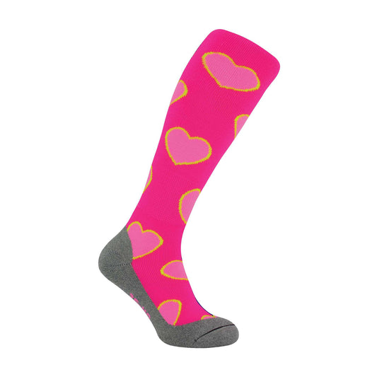 1 Pack Adults & Kids Knee High Patterned Hockey Socks - Pink / Blue Hearts