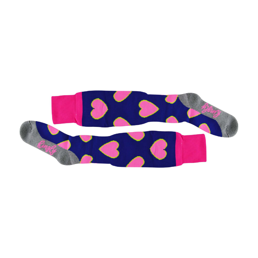 1 Pack Adults & Kids Knee High Patterned Hockey Socks - Pink / Blue Hearts