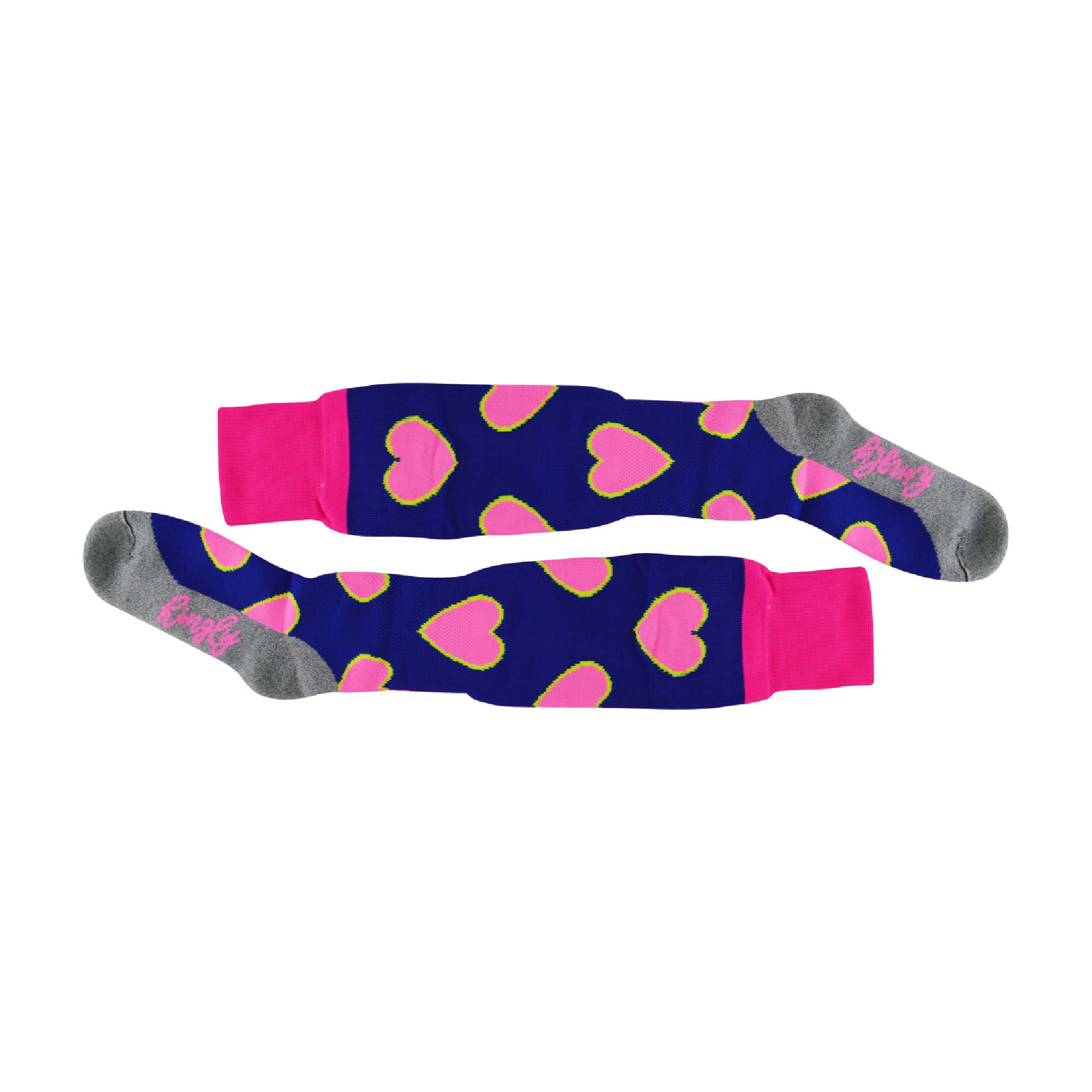 1 Pack Adults & Kids Knee High Patterned Hockey Socks - Pink / Blue Hearts