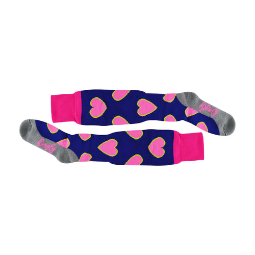 1 Pack Adults & Kids Knee High Patterned Hockey Socks - Pink / Blue Hearts