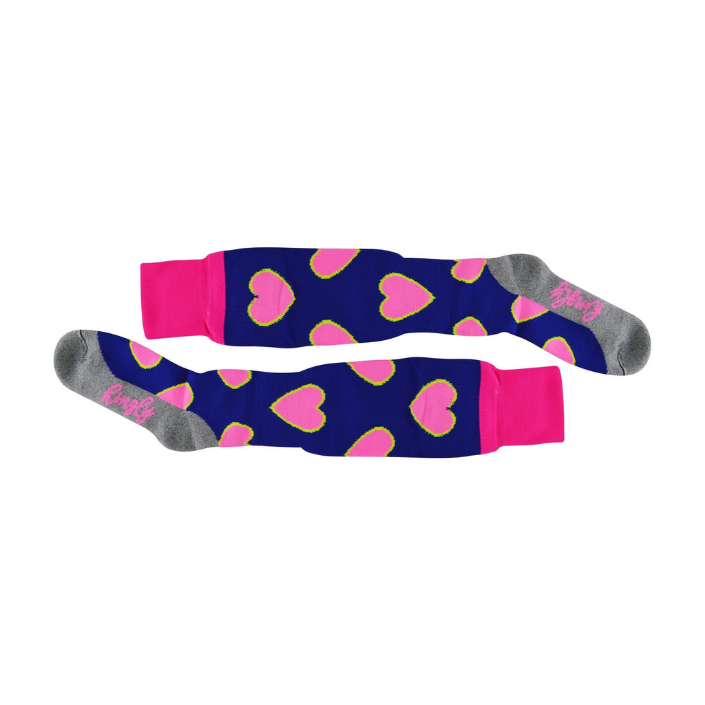 1 Pack Adults & Kids Knee High Patterned Hockey Socks - Pink / Blue Hearts