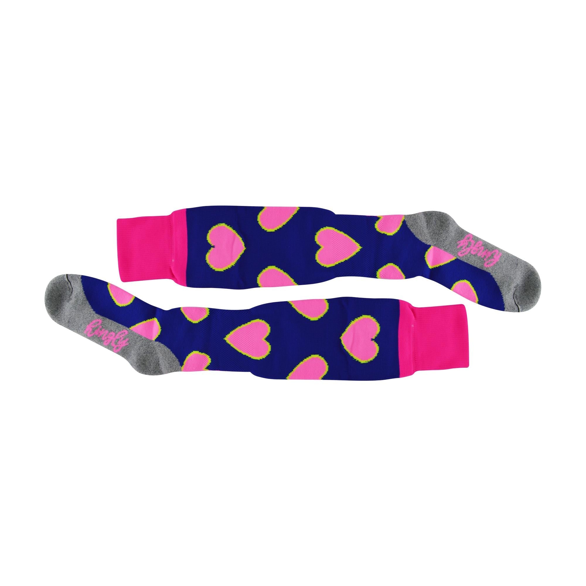 1 Pack Adults & Kids Knee High Patterned Hockey Socks - Pink / Blue Hearts