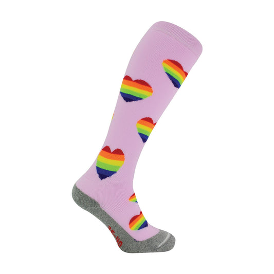 1 Pack Adults & Kids Knee High Fun Patterned Hockey Socks - Rainbow Hearts