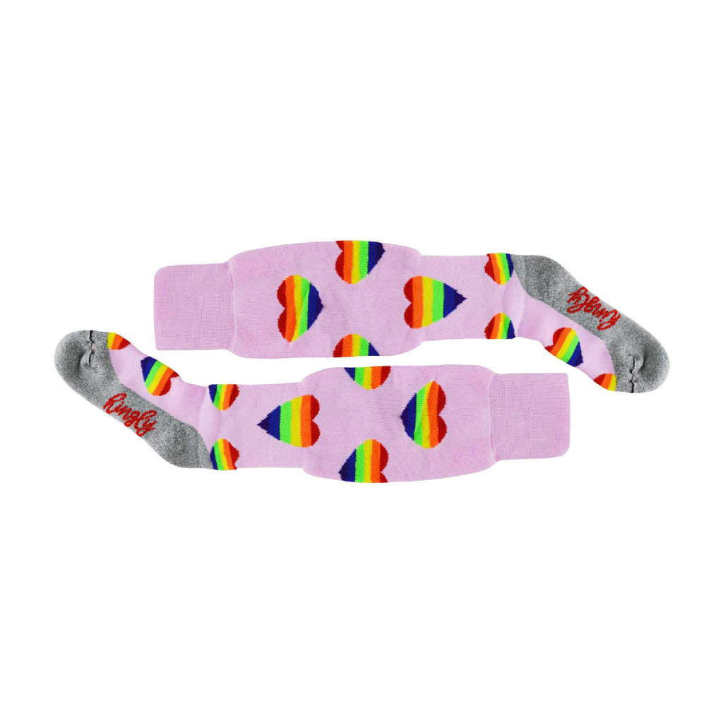 1 Pack Adults & Kids Knee High Fun Patterned Hockey Socks - Rainbow Hearts
