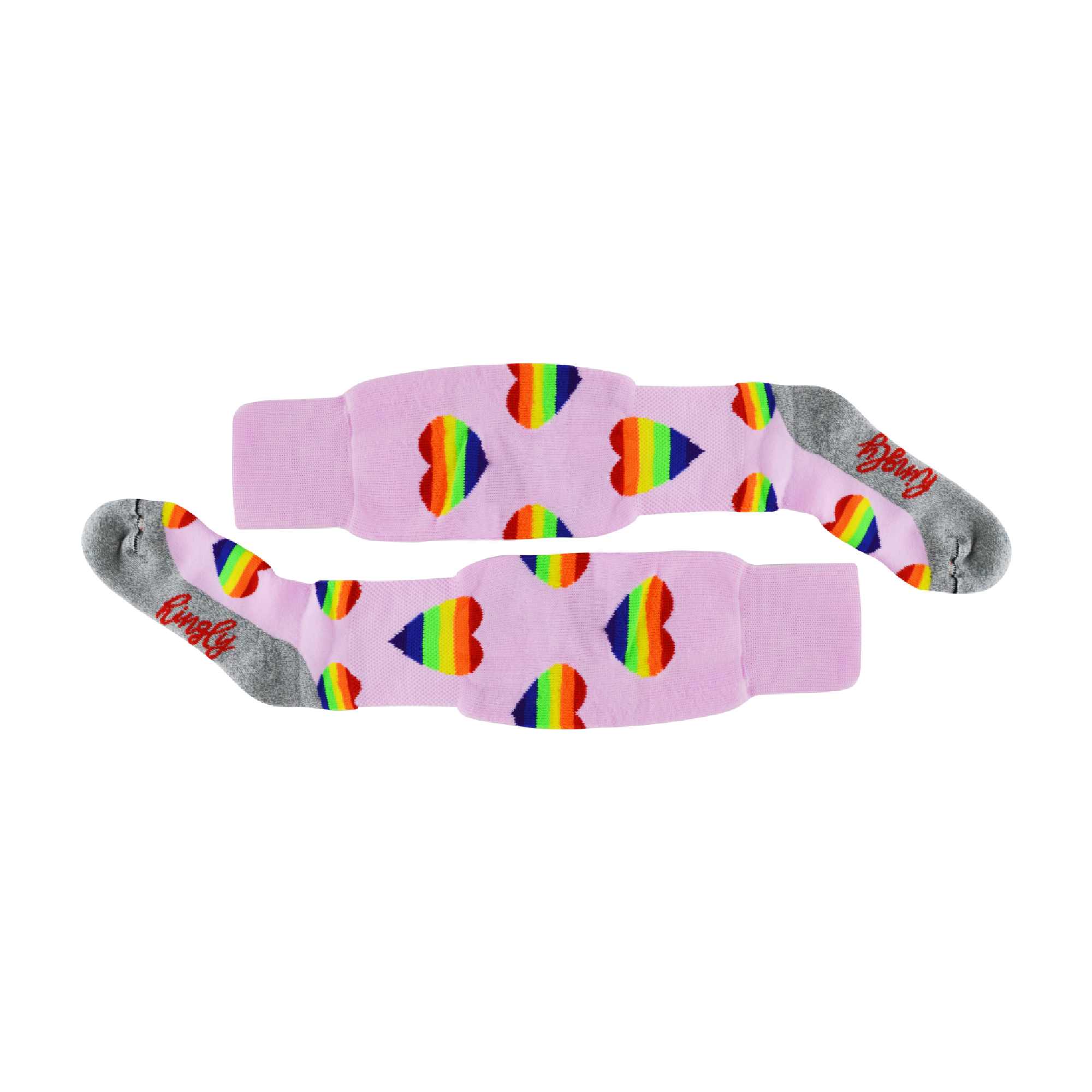 1 Pack Adults & Kids Knee High Fun Patterned Hockey Socks - Rainbow Hearts