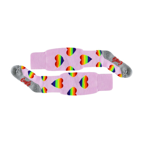 1 Pack Adults & Kids Knee High Fun Patterned Hockey Socks - Rainbow Hearts